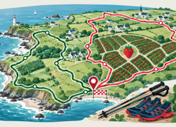 Carte stylisée de trois parcours à Plougastel avec coureurs, marcheurs et repères de préparation.